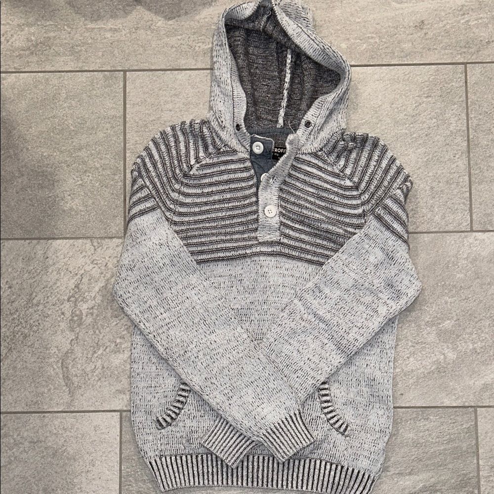 Retrofit Men's Striped Gray Cotton Blend Hoodie Sweater